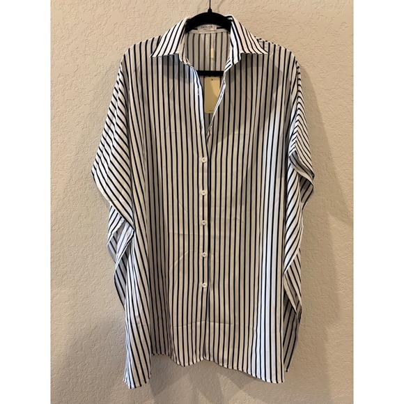 Ekouaer Other - Ekouaer Womens Striped Button Down Swim Cover Up Black White Oversized Small NWT